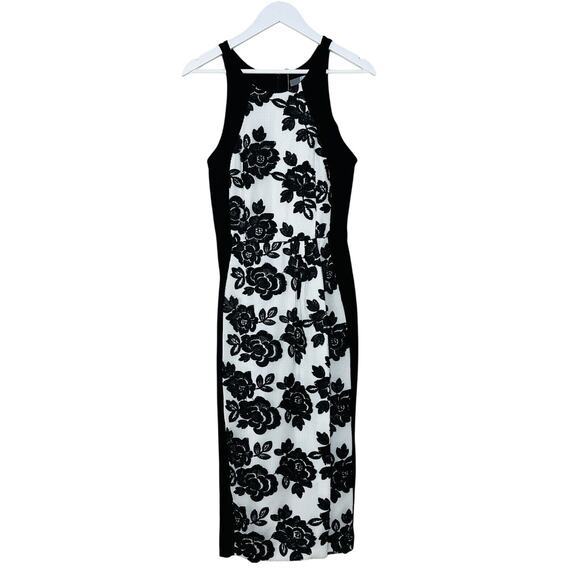 Eva Franco Stretch Black Floral Sleeveless Ponte Knit Dress Women's Size 6 NWT - Picture 1 of 11